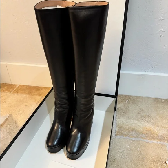 Gucci Nappa Charlotte Nero Boots. Black. 95mm Madame Leather Block Hill. - Picture 5 of 6